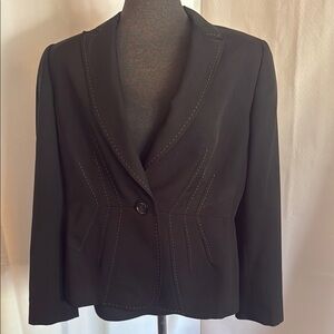 Vintage Kasper tailored lined Black Women's Blazer with Stitch detail. Size 12.